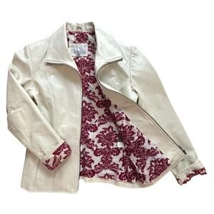 Vintage Womans WILSONS LEATHER White and Pink Feminine Leather Jacket Size Med